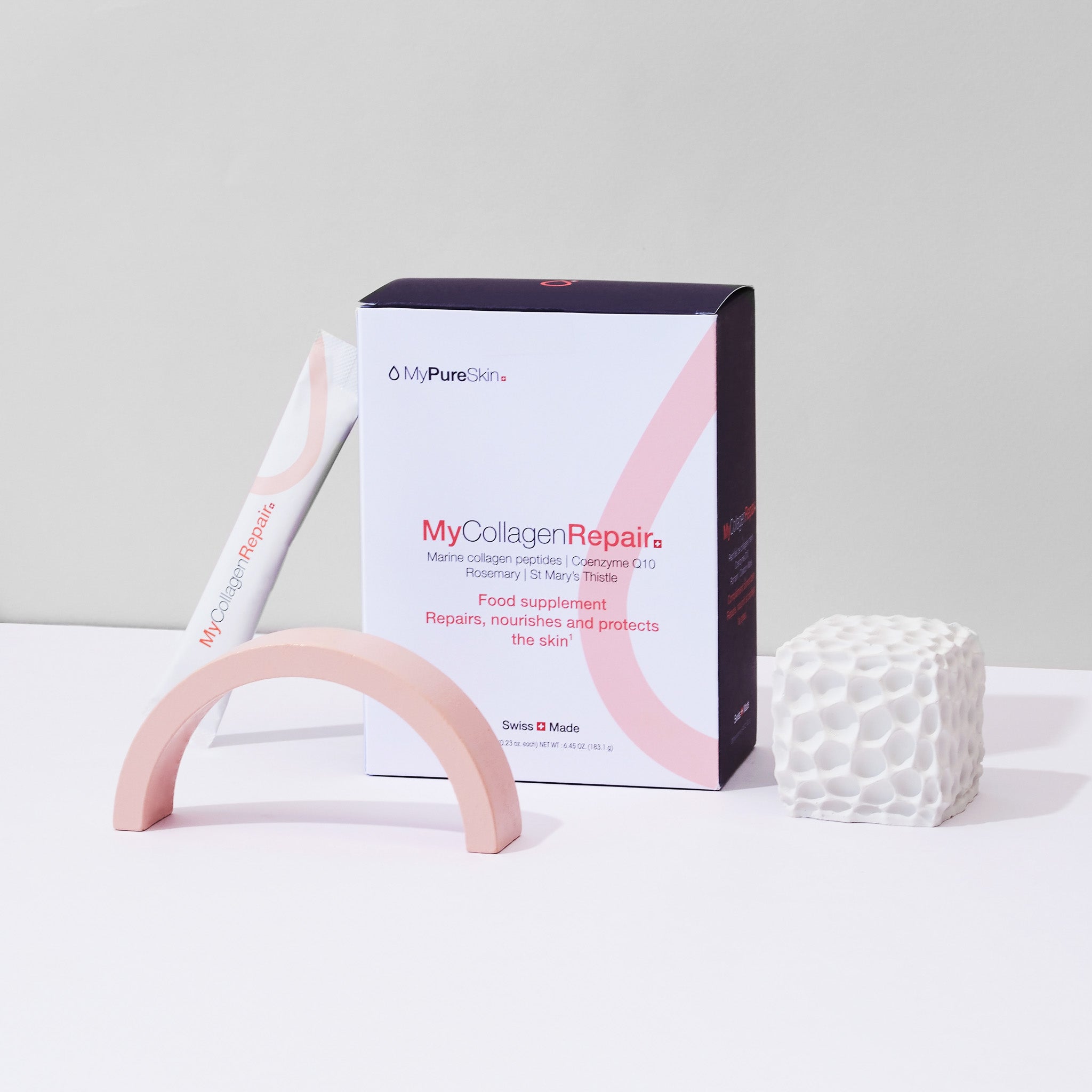 MyCollagenRepair box with collagen stick leaning on side of box