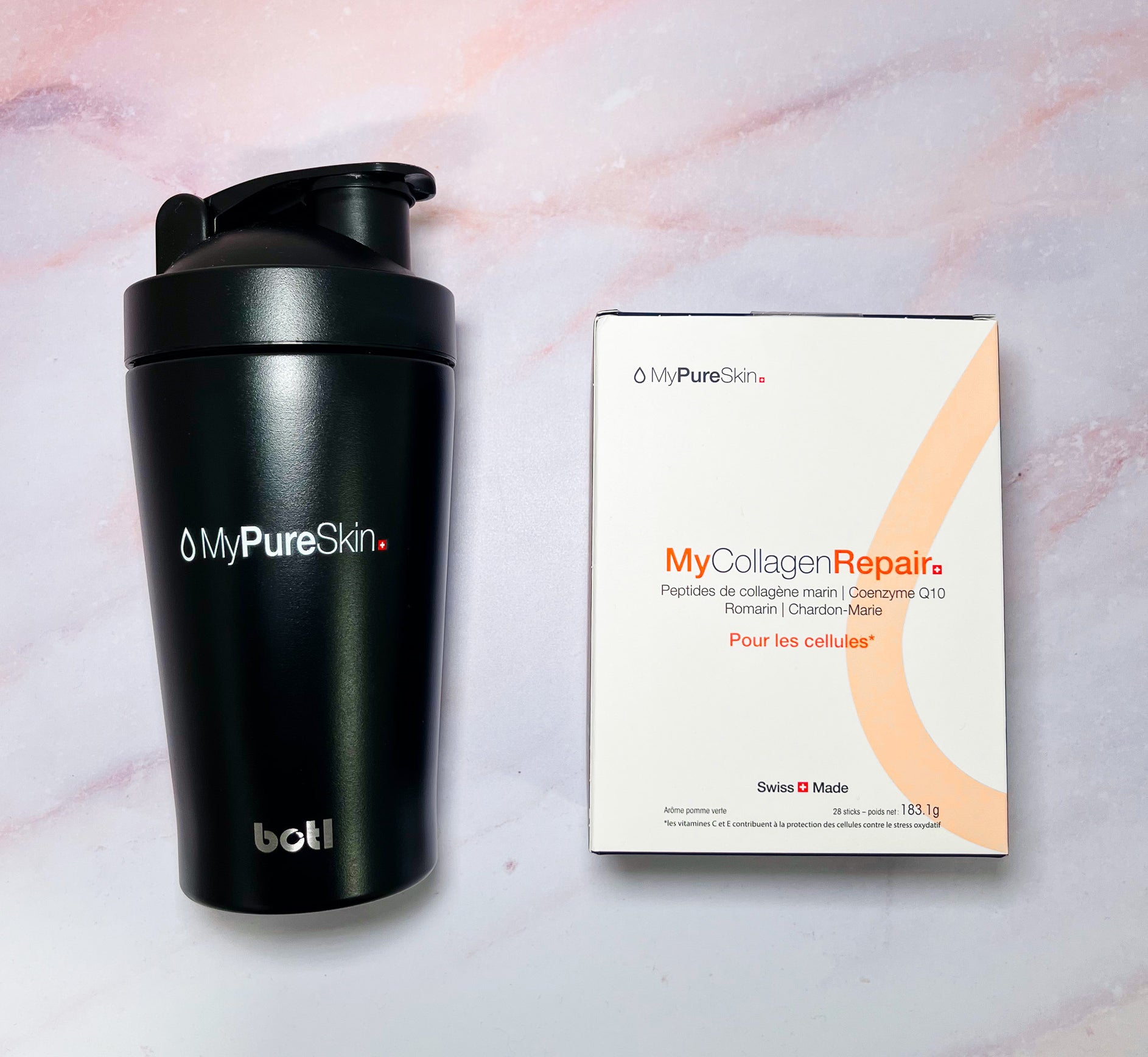MyCollagenRepair supplement and shaker bottle