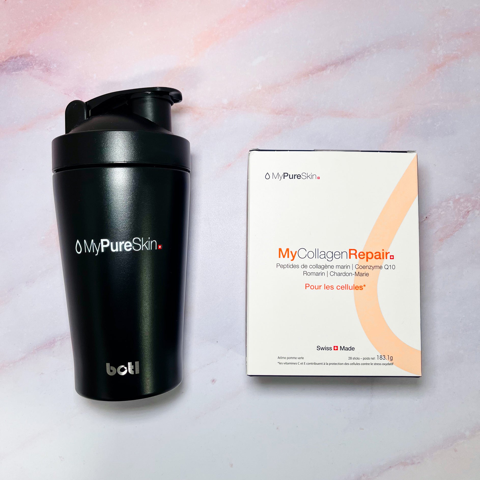 MyCollagenRepair supplement and shaker bottle