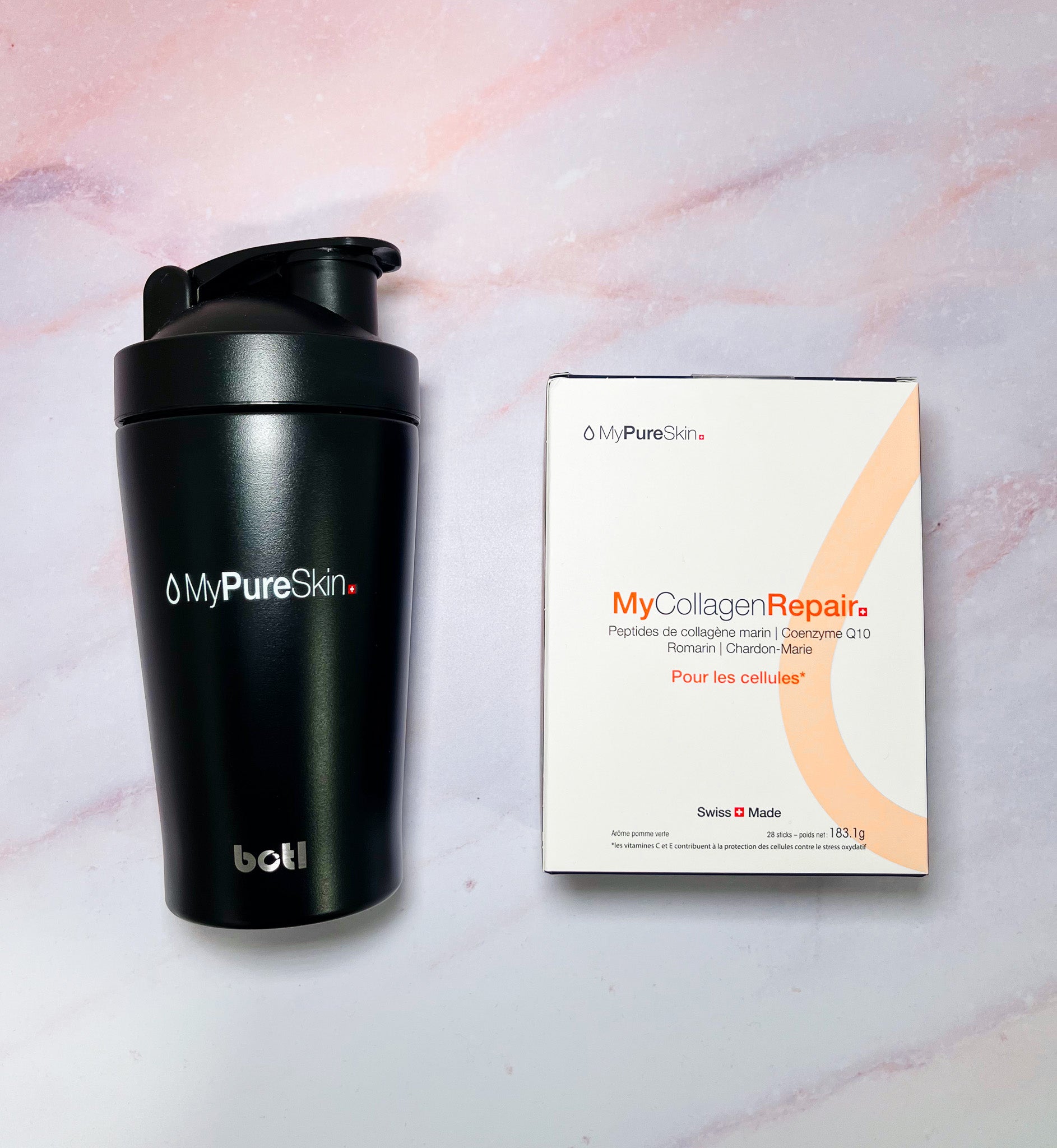 MyCollagenRepair supplement and shaker bottle