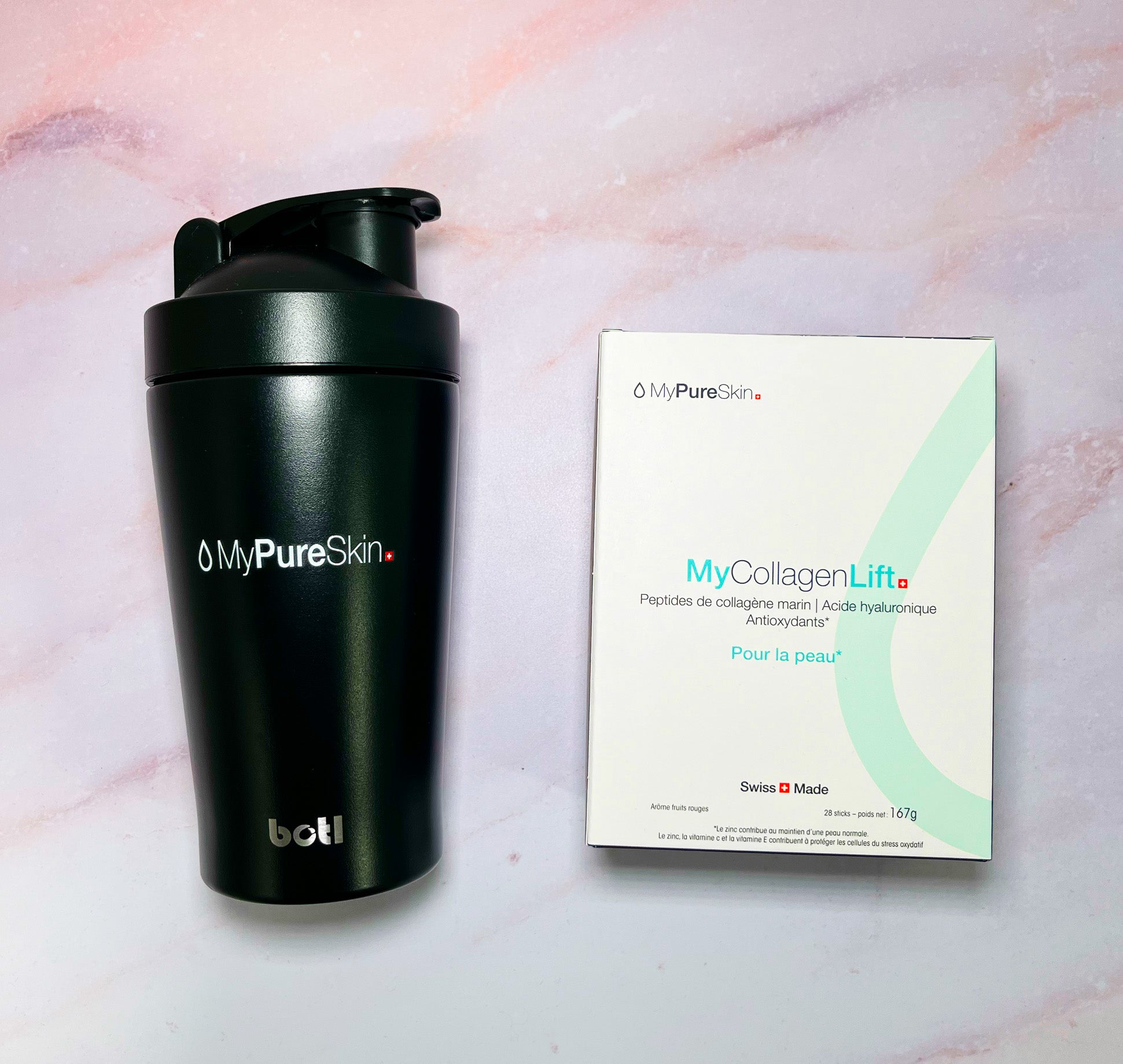 MyCollagenLift supplement and shaker bottle
