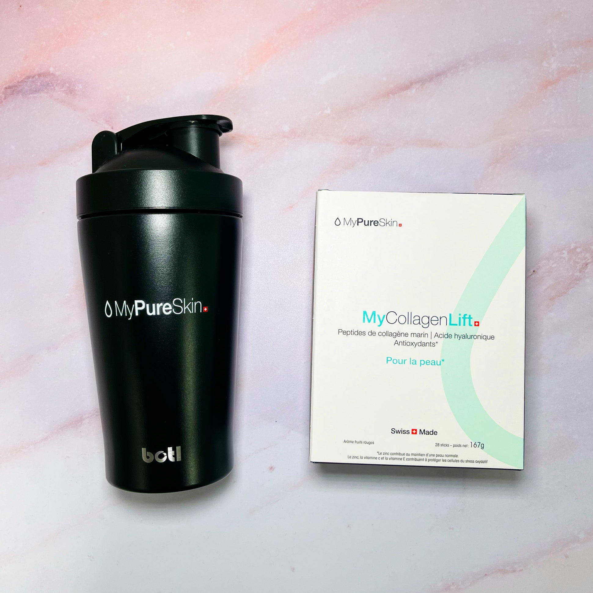 MyCollagenLift supplement and shaker bottle