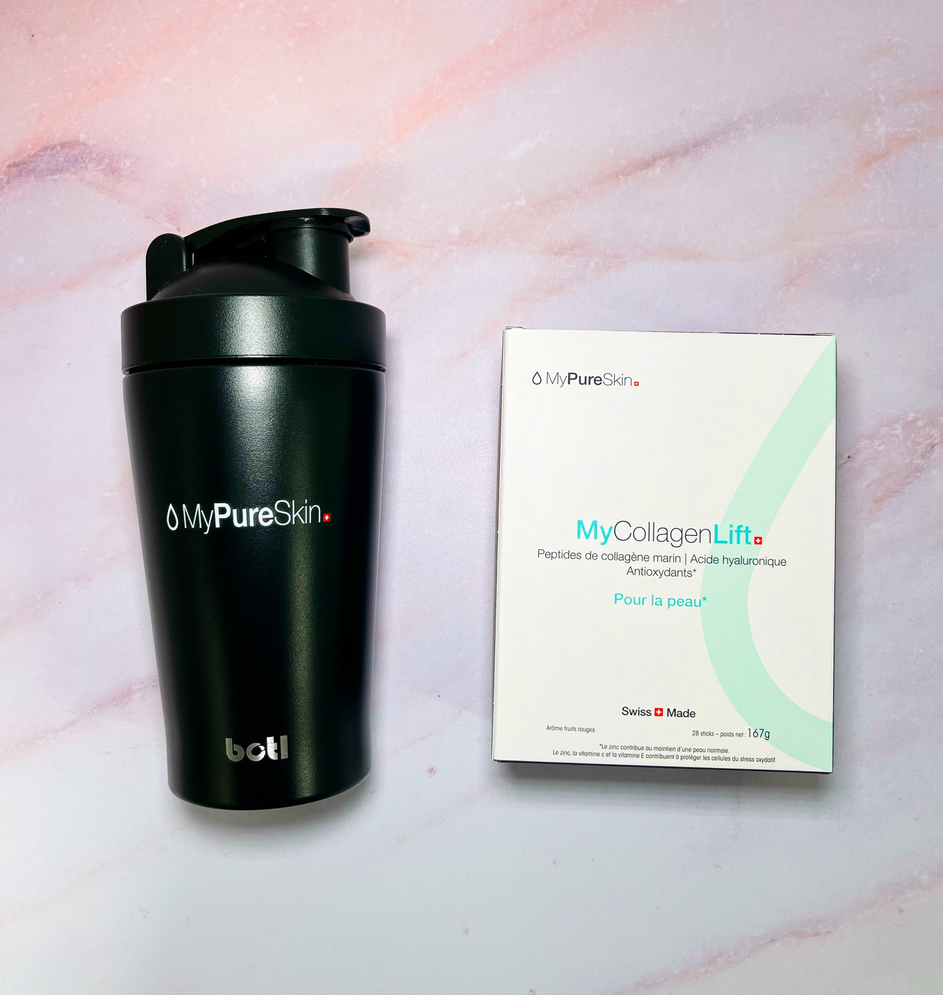 MyCollagenLift supplement and shaker bottle